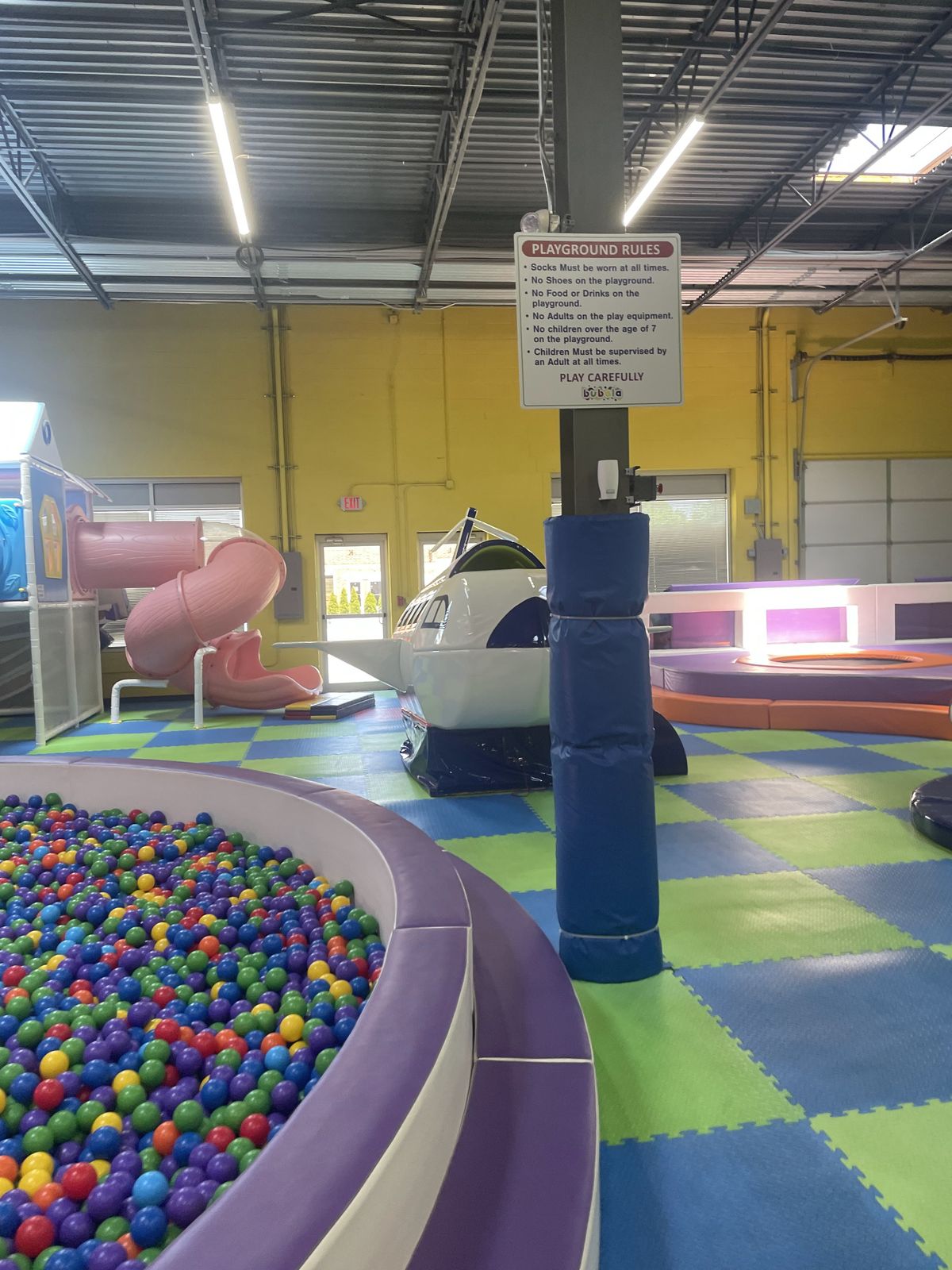 Ball pit beside the climbing and trampoline areas