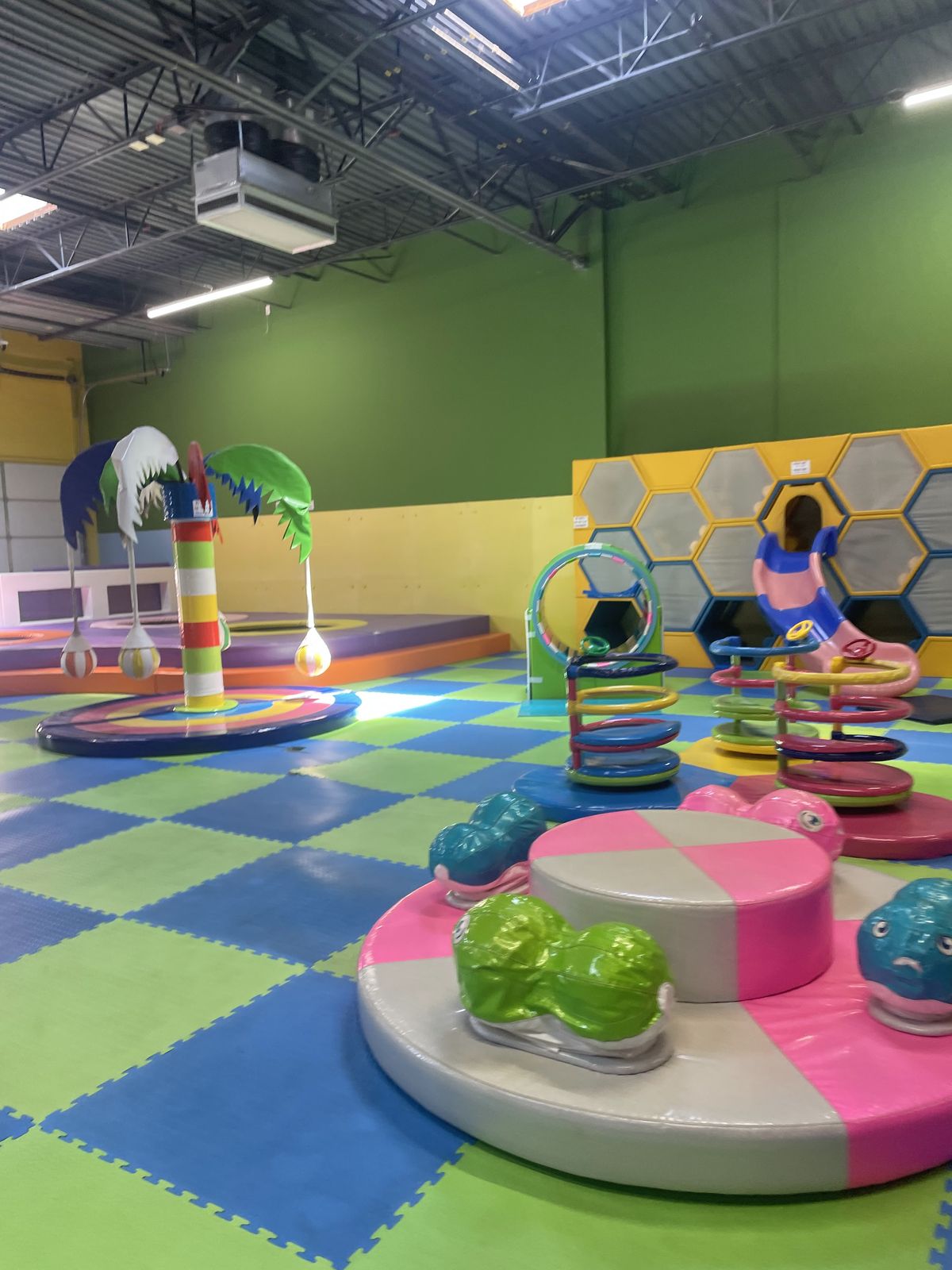 Wide view of Bubala's colorful indoor playground