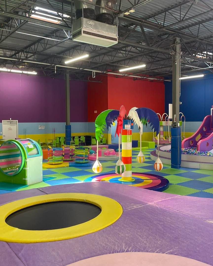 Trampolines and palm-tree play feature