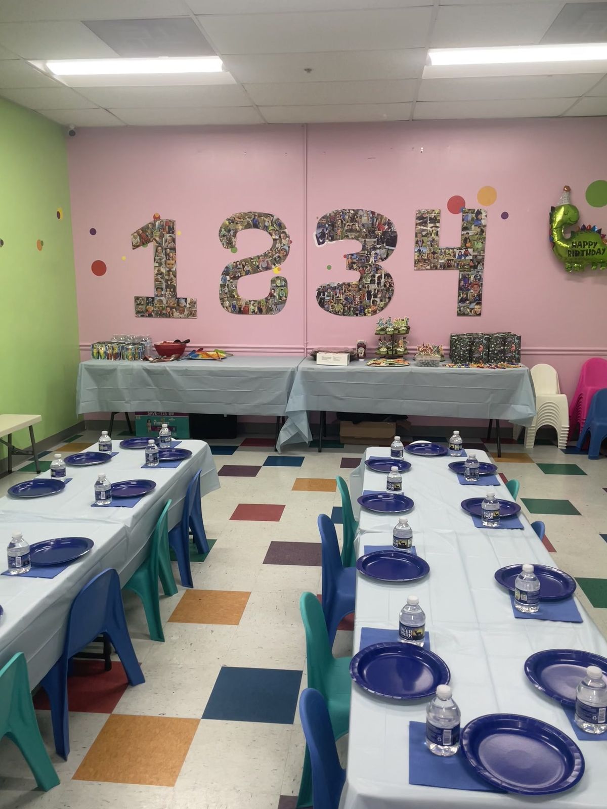 Birthday room with large floral number decorations